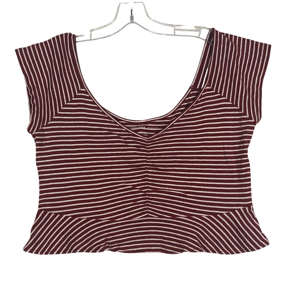 American Eagle Crop Top Large Striped V-neck Off the Shoulder